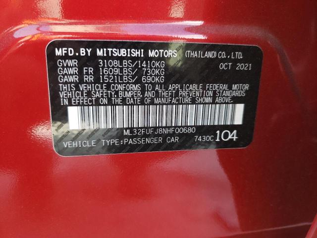 2022 MITSUBISHI MIRAGE ML32FUFJ8NHF00680
