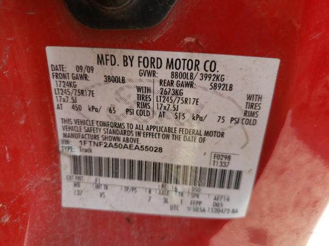 1FTNF2A50AEA55028 Ford F250 Super 2010. Фото: 9