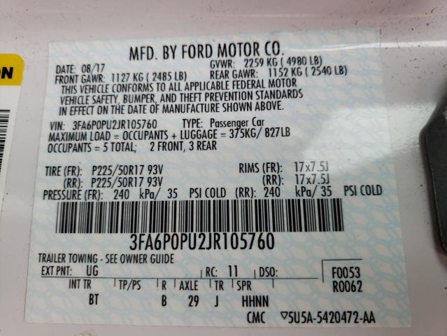3FA6P0PU2JR105760 Ford Fusion Se 2018. Фото: 9