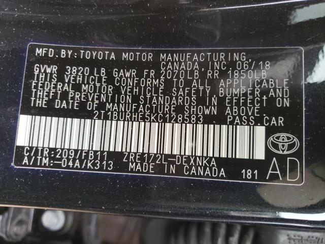 2T1BURHE5KC128583 Toyota Corolla L 2019. Фото: 9