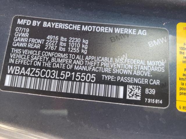 2020 BMW 440I WBA4Z5C03L5P15505