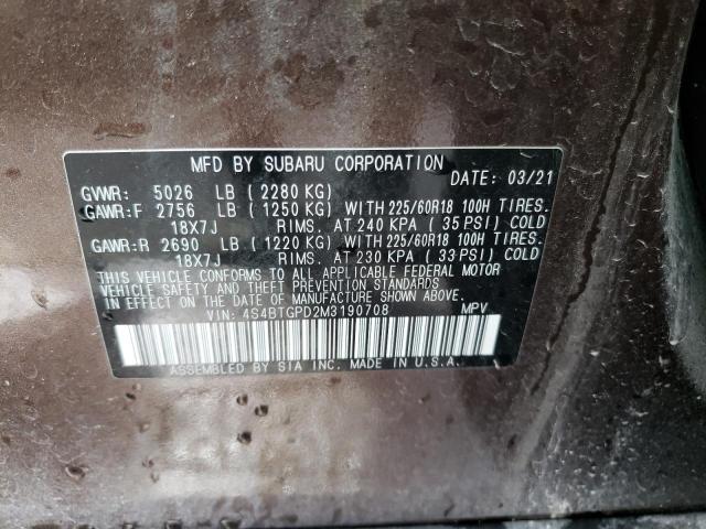 2021 SUBARU OUTBACK TO 4S4BTGPD2M3190708