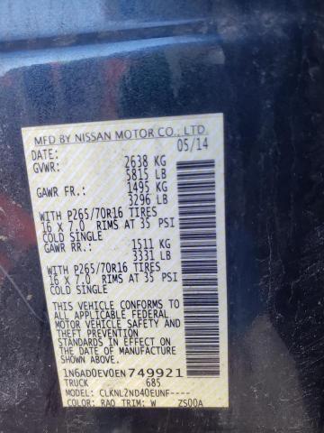 2014 NISSAN FRONTIER S - 1N6AD0EV0EN749921