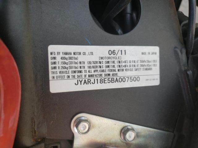 2011 YAMAHA FZ6 R JYARJ18E5BA007500