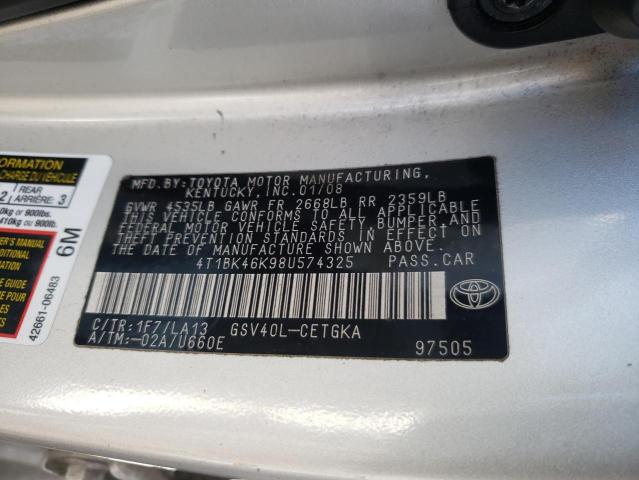 4T1BK46K98U574325 Toyota Camry Le 2008. Фото: 9