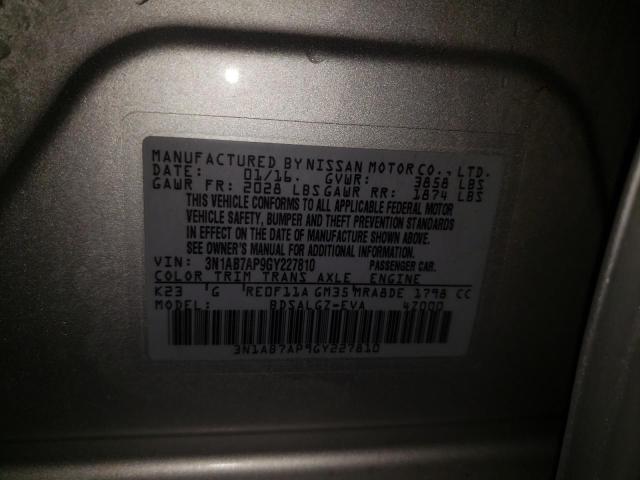 2016 NISSAN SENTRA S 3N1AB7AP9GY227810