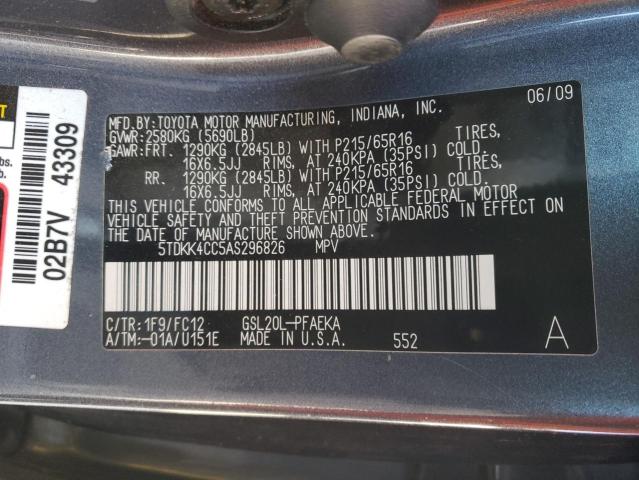 5TDKK4CC5AS296826 Toyota Sienna Ce 2010. Фото: 9