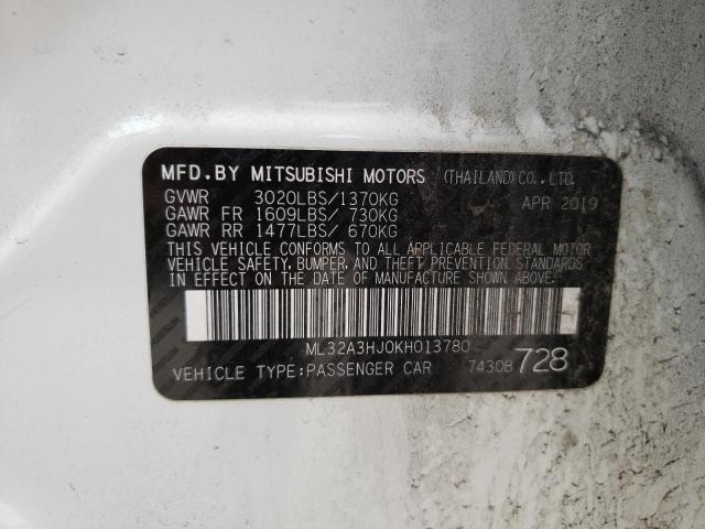 2019 MITSUBISHI MIRAGE ES ML32A3HJ0KH013780