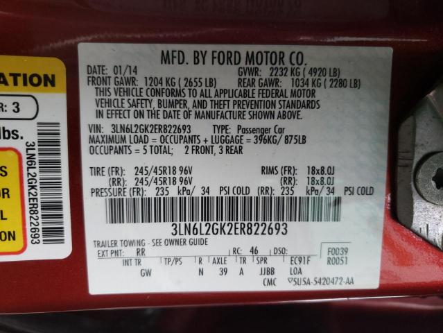 3LN6L2GK2ER822693 Lincoln Mkz 2014. Фото: 9