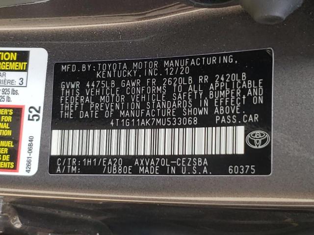 2021 TOYOTA CAMRY SE 4T1G11AK7MU533068