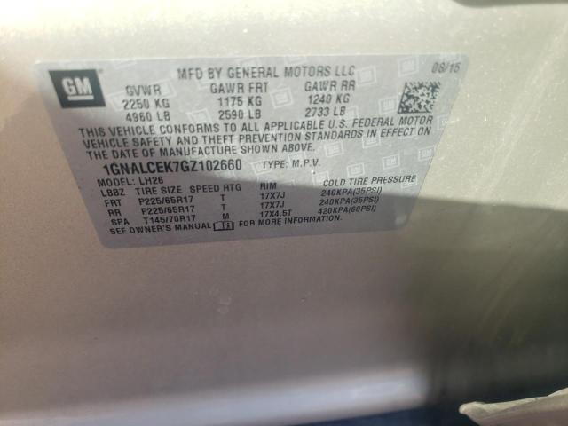 2016 CHEVROLET EQUINOX LT 1GNALCEK7GZ102660