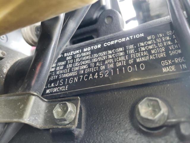 2005 SUZUKI GSX-R600 K JS1GN7CA452111010