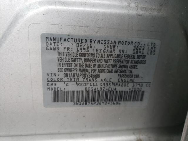 2016 NISSAN SENTRA S 3N1AB7AP3GY245686