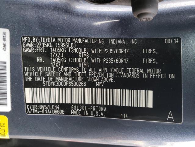 2015 TOYOTA SIENNA XLE 5TDYK3DC0FS530266