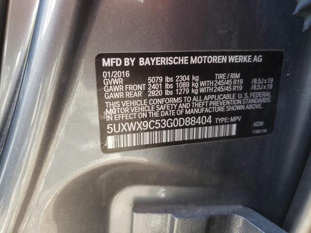 2016 BMW X3 XDRIVE2 5UXWX9C53G0D88404