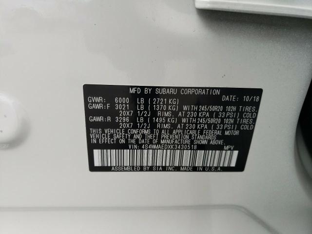 2019 SUBARU ASCENT PRE 4S4WMAEDXK3430518