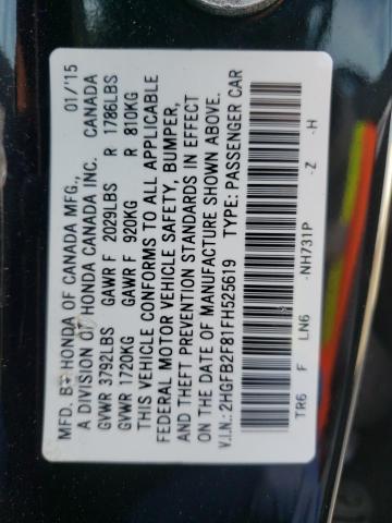 2015 HONDA CIVIC EX 2HGFB2F81FH525619