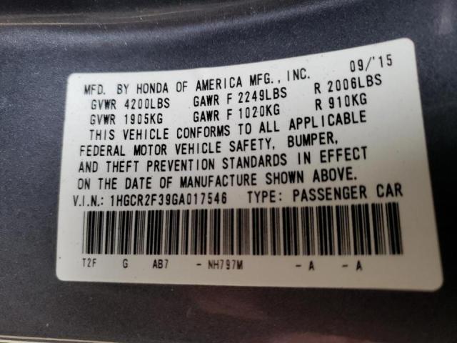 1HGCR2F39GA017546 Honda Accord Lx 2016. Фото: 9