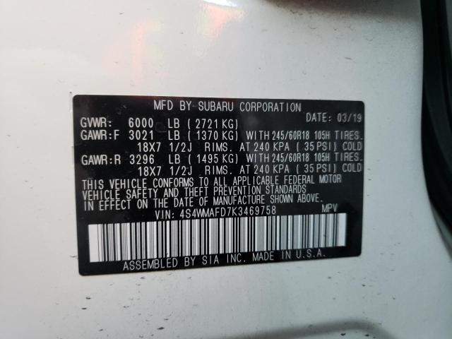 2019 SUBARU ASCENT PRE 4S4WMAFD7K3469758