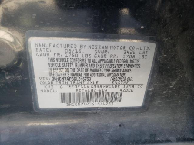 3N1CN7AP3GL816753 Nissan Versa S 2016. Фото: 9