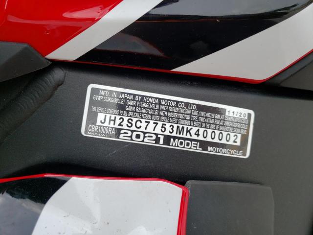 2021 HONDA CBR1000 RA JH2SC7753MK400002