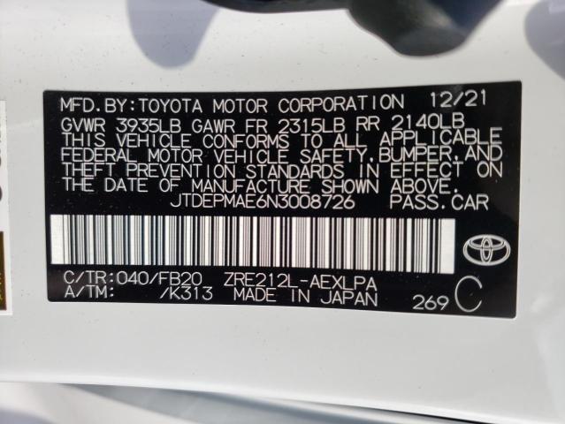 2022 TOYOTA COROLLA LE JTDEPMAE6N3008726