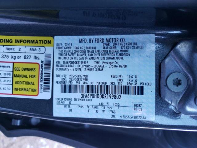 2019 FORD FUSION SE 3FA6P0HD0KR199802