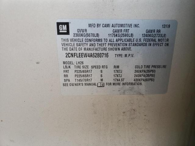 2CNFLEEW4A6280716 Chevrolet Equinox Lt 2010. Фото: 9