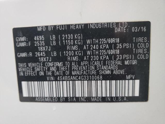2016 SUBARU OUTBACK 2. - 4S4BSANC4G3310068