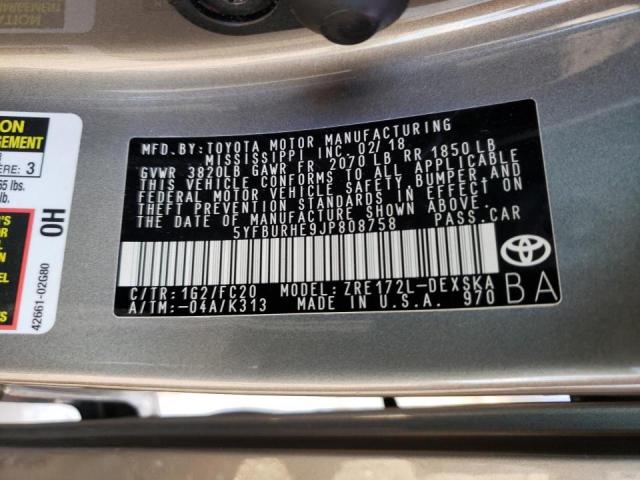 2018 TOYOTA COROLLA L 5YFBURHE9JP808758