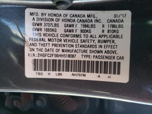 2HGFC2F56HH518087 Honda Civic Lx 2017. Фото: 9