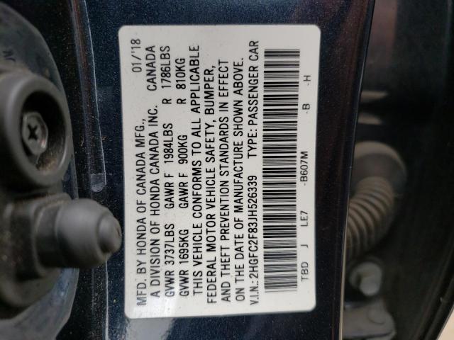 2018 HONDA CIVIC EX 2HGFC2F83JH526339