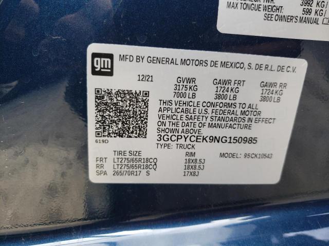 2022 CHEVROLET UK 3GCPYCEK9NG150985