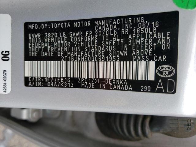 2T1BURHE0GC691953 Toyota Corolla L 2016. Фото: 9