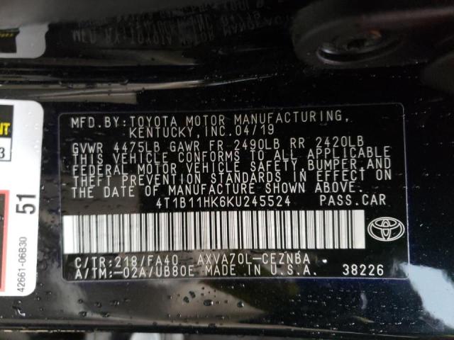 2019 TOYOTA CAMRY L 4T1B11HK6KU245524