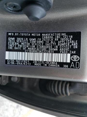 2019 TOYOTA COROLLA L 2T1BURHE5KC223824