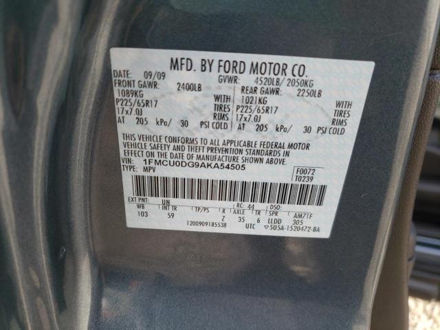 1FMCU0DG9AKA54505 Ford Escape Se 2010. Фото: 9