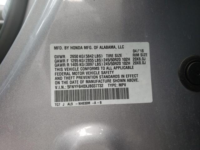 2018 HONDA PILOT ELIT 5FNYF6H0XJB037732