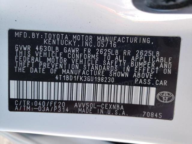 2016 TOYOTA CAMRY HYBR - 4T1BD1FK3GU198230