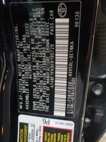 2012 TOYOTA CAMRY BASE - 4T4BF1FK9CR195729