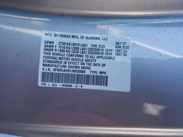 2018 HONDA ODYSSEY EL 5FNRL6H97JB030068