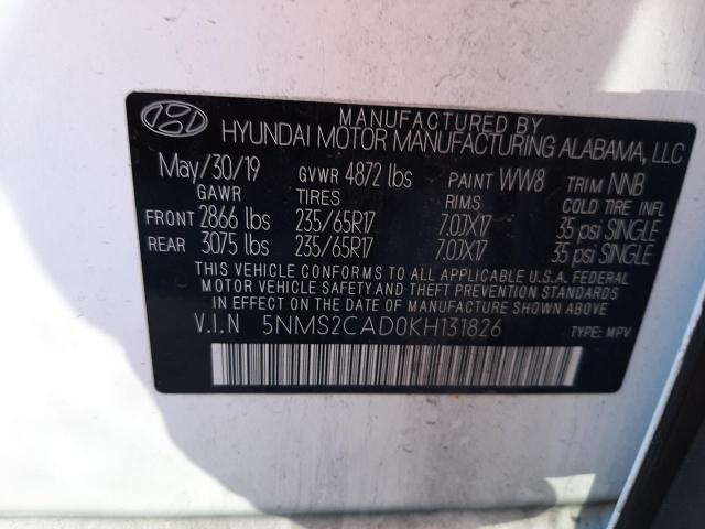 5NMS2CAD0KH131826 Hyundai Santa Fe S 2019. Фото: 9