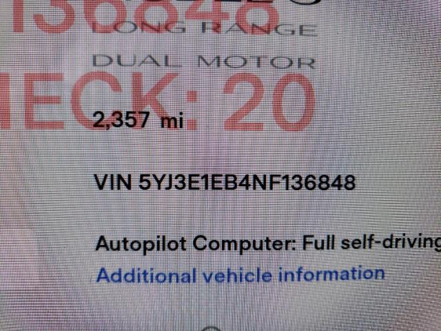 5YJ3E1EB4NF136848 Tesla Model 3 2022. Фото: 7
