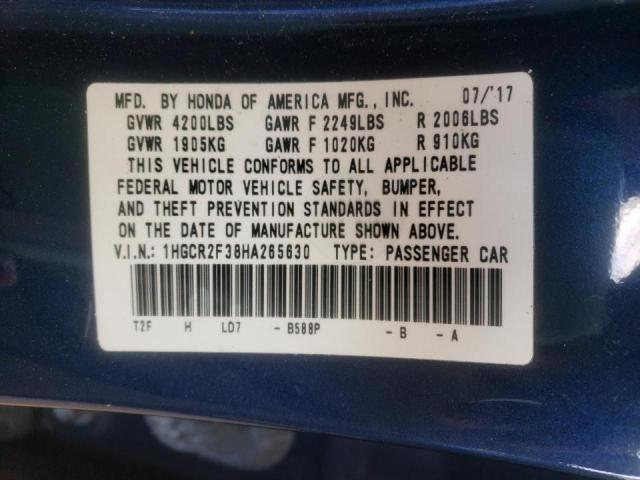 1HGCR2F38HA265630 Honda Accord Lx 2017. Фото: 9
