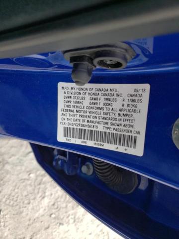 2HGFC2F58JH561819 Honda Civic Lx 2018. Фото: 9