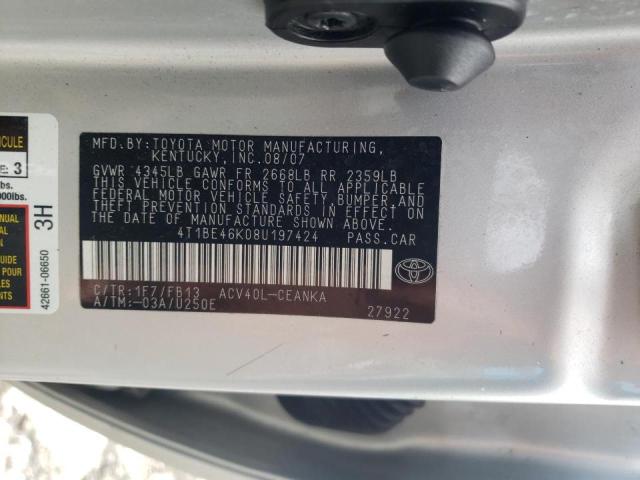 4T1BE46K08U197424 Toyota Camry Ce 2008. Фото: 9