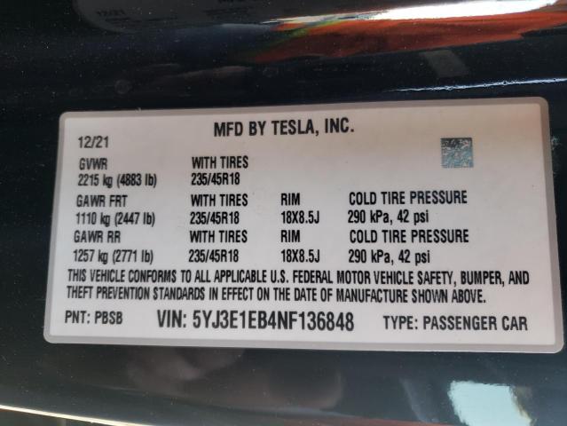 5YJ3E1EB4NF136848 Tesla Model 3 2022. Фото: 9