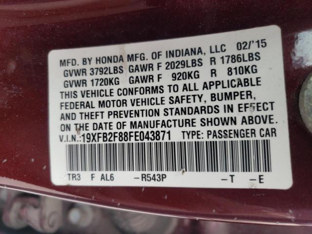 19XFB2F88FE043871 Honda Civic Ex 2015. Фото: 9