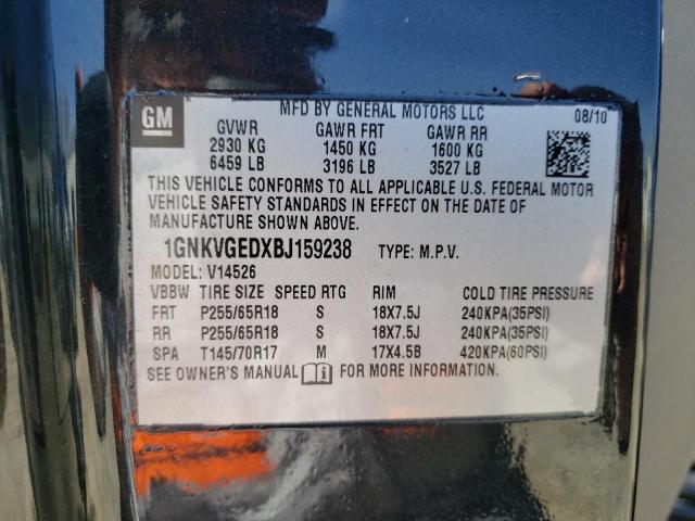 1GNKVGEDXBJ159238 Chevrolet Traverse L 2011. Фото: 9