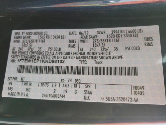 1FTEW1EP1KKD98102 Ford F150 Super 2019. Фото: 9